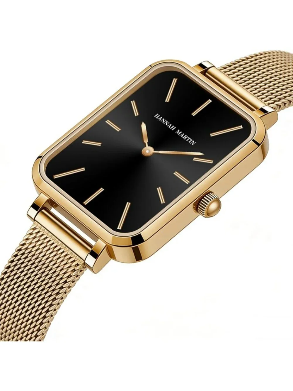 Womens Gold Black Analog Quartz Stainless Steel Vintage Rectangular Luxury Watch